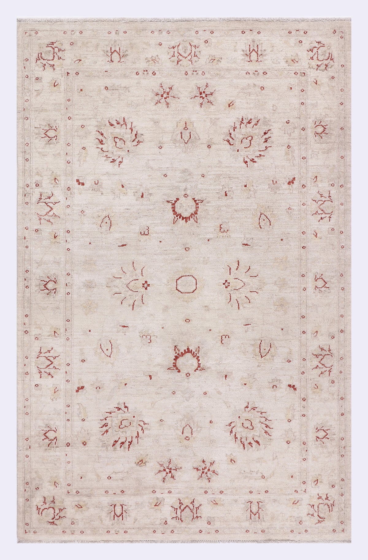 Beige Farahan area rug with red geometric and floral medallion motifs, 209x133 cm