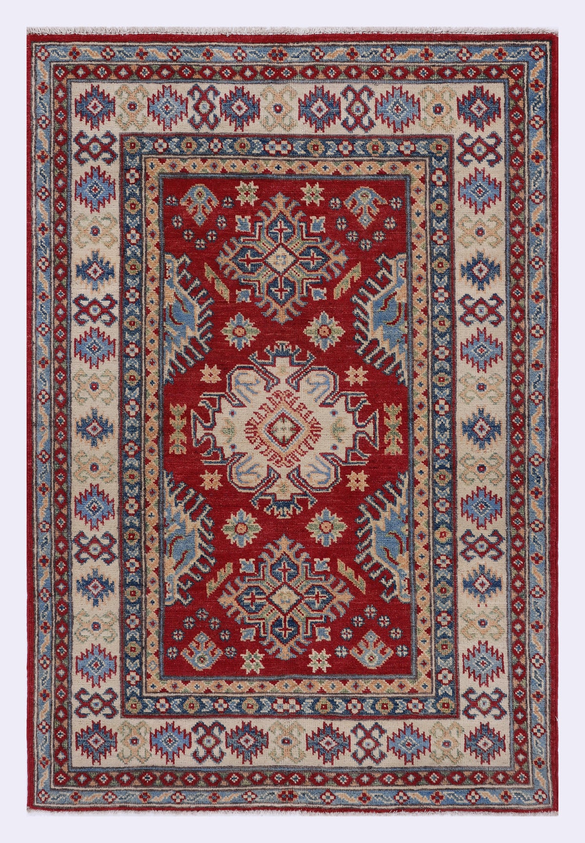 Red geometric patterned rug, 147x99 cm, ornate border