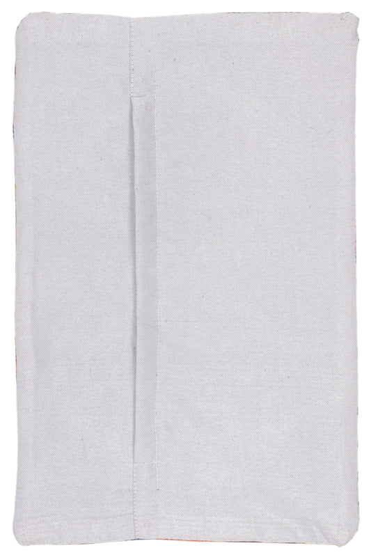 Kilim cushion cover with light gray woven fabric and vertical seam detail