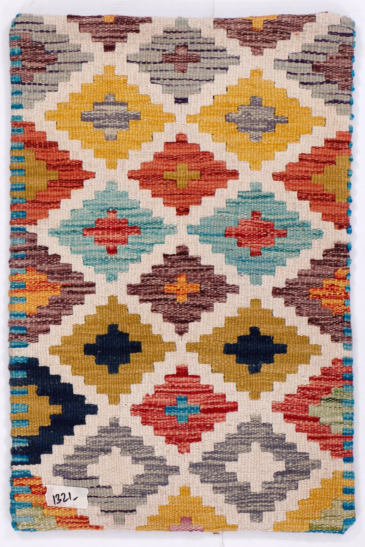 Kilim cushion cover with multicolor geometric diamond pattern, 35x55 cm