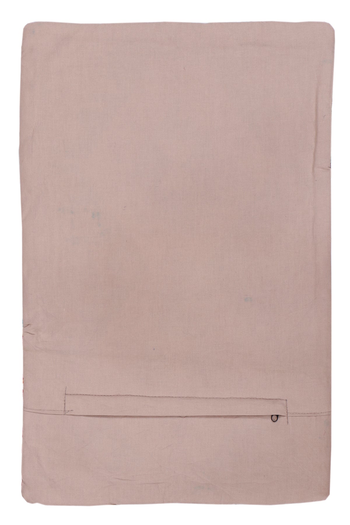 Solid light mauve kilim-style cushion cover with neat stitched border and corner seam