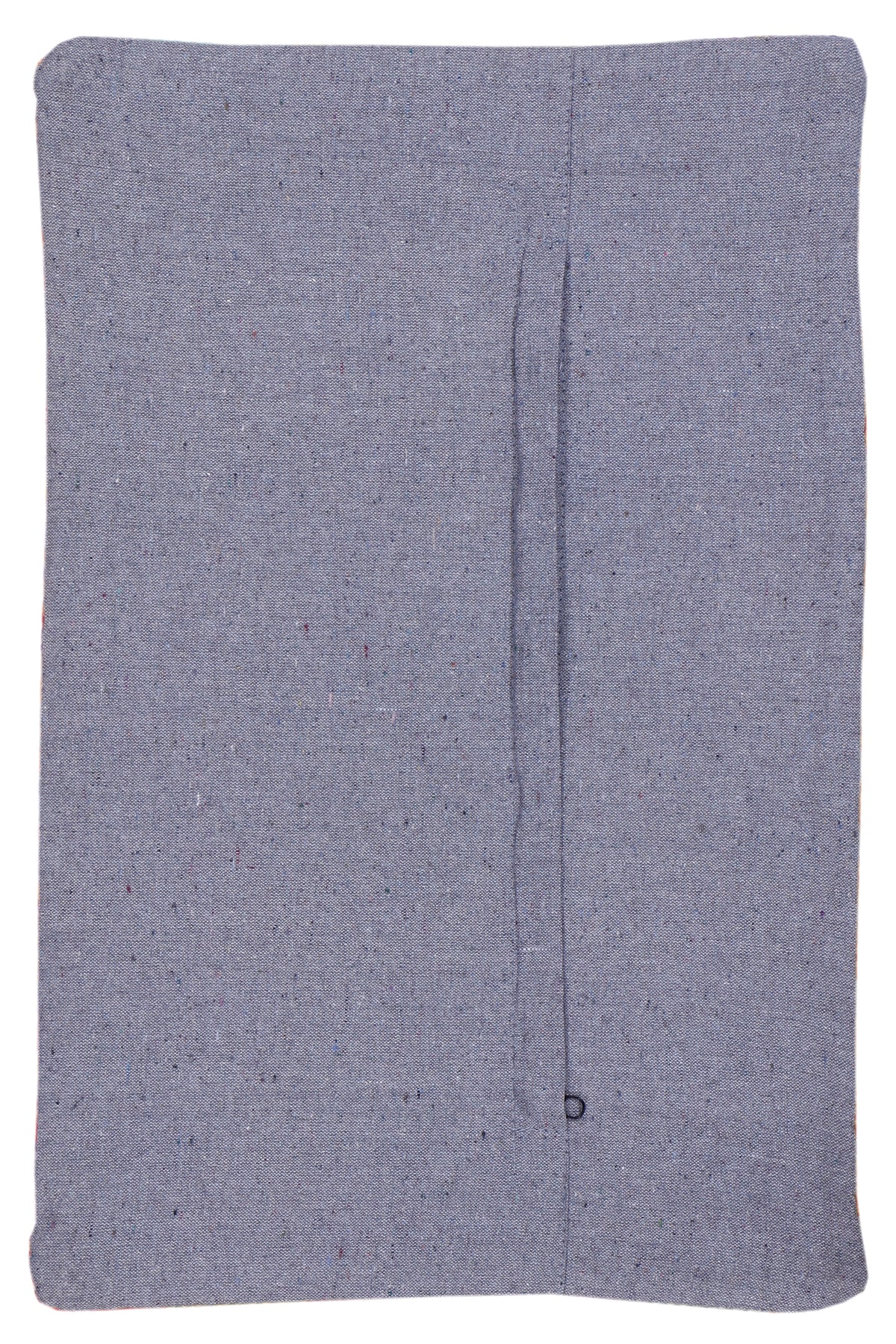 Solid blue-gray kilim cushion cover back with vertical seam and subtle speckling