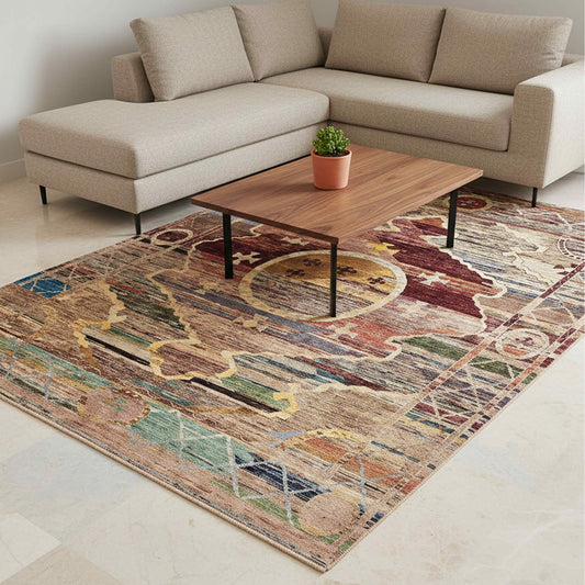 Ziegler Art Deco rug, 294x200 cm, geometric medallions on a flat woven surface
