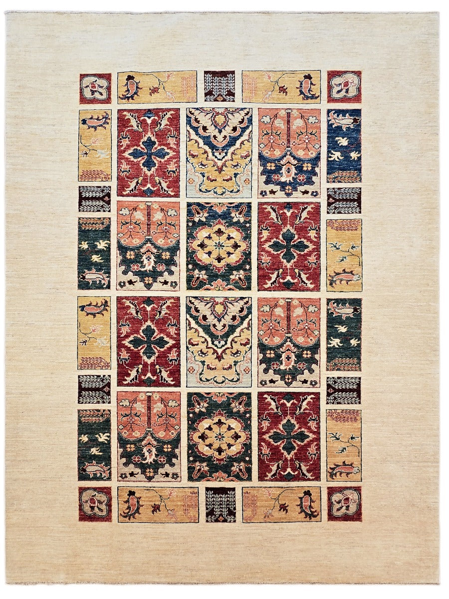 Bakhtiari rug with cream border and multicolor patchwork medallions, 237x174 cm