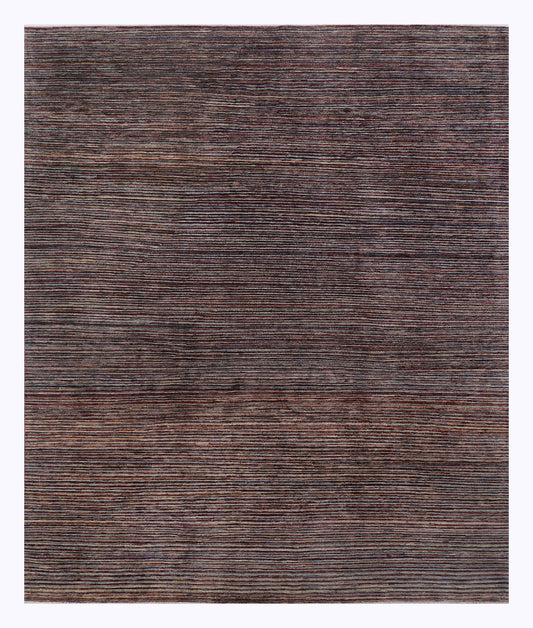 Striped Ziegler-style brown rug with thin multicolor line pattern, rectangular 293x245 cm