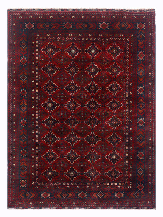 Red geometric patterned rug, 232x170 cm
