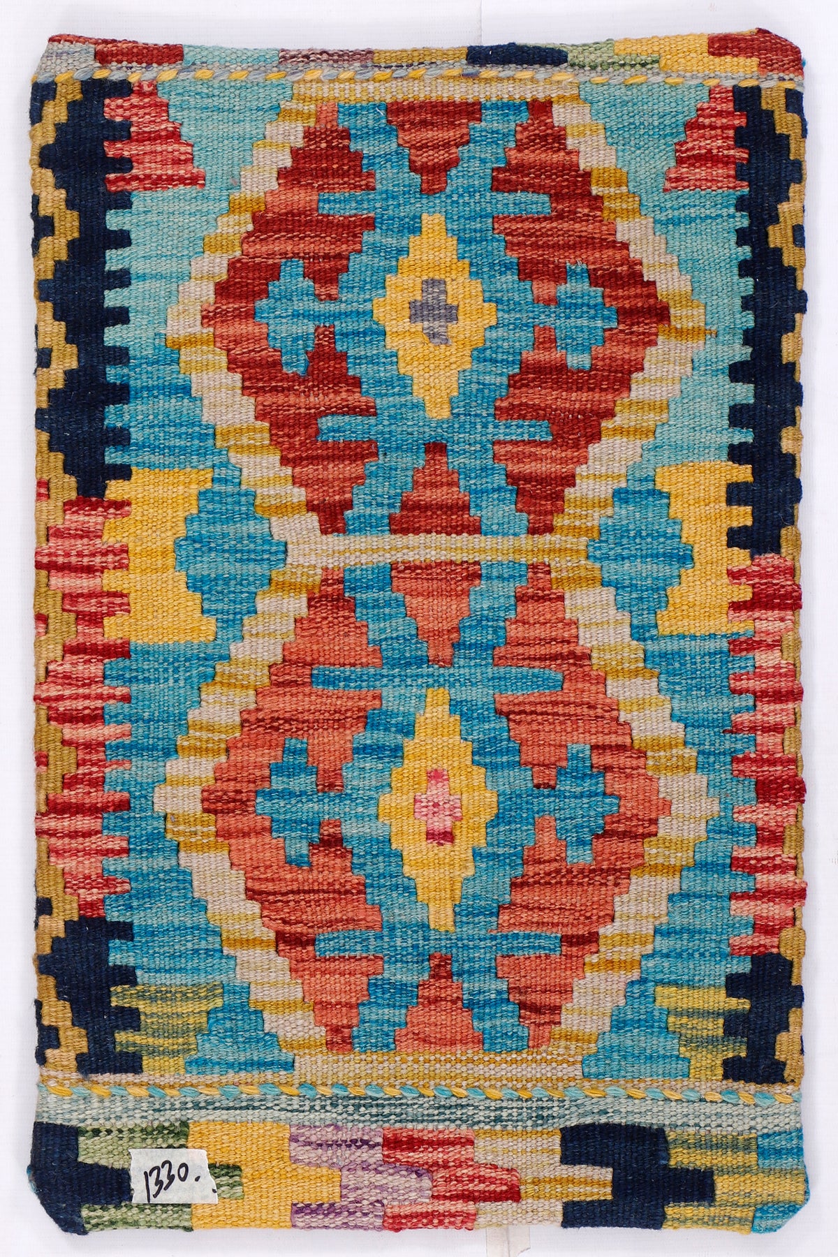 Kilim cushion cover, 35x55 cm, close-up geometric pattern with multicolor stitched border