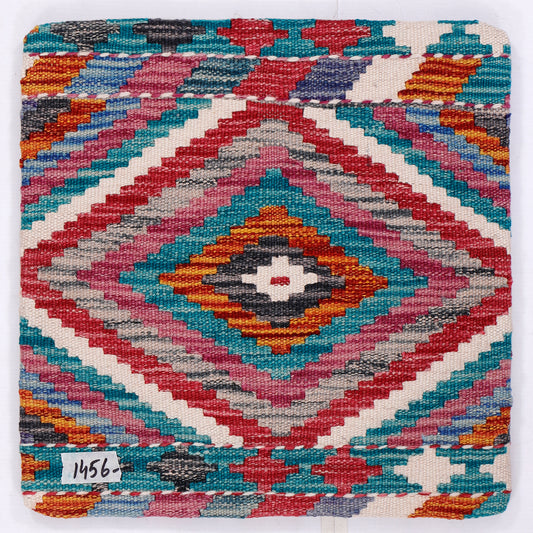 Turquoise kilim cushion front with central star diamond motif, 45x45 cm