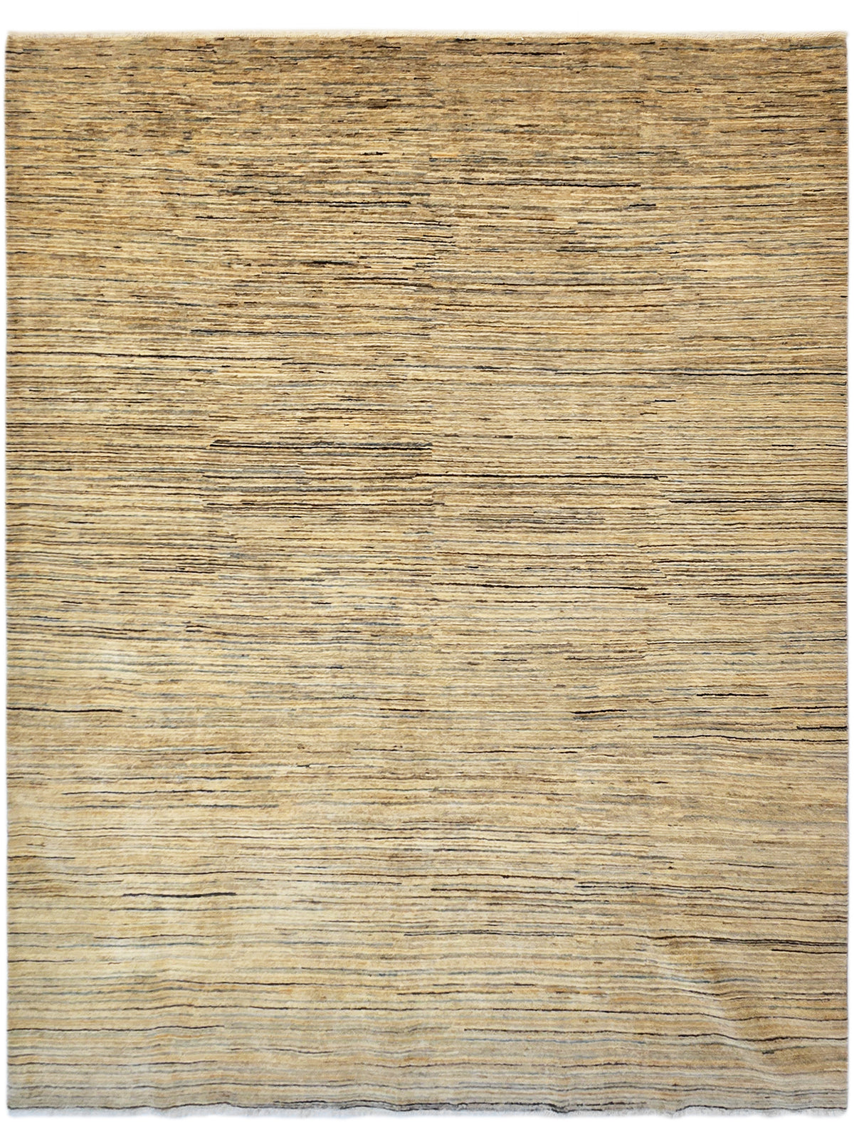 Streepje rug square view with thin horizontal stripes in beige and dark gray.