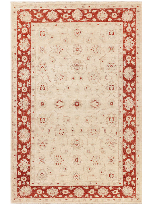 Ziegler Afghan rug, cream field with red border and detailed corner motifs
