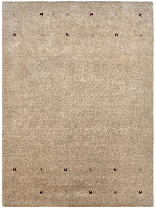 Beige handloom rug with small multicolor motif pattern, rectangular, flatwoven look