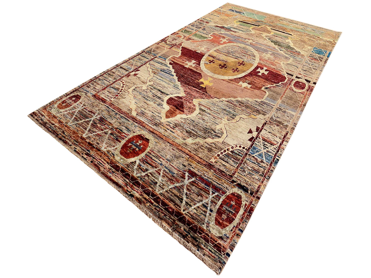 Ziegler Art Deco rug, 294x200 cm, diagonal view with central medallion and icons